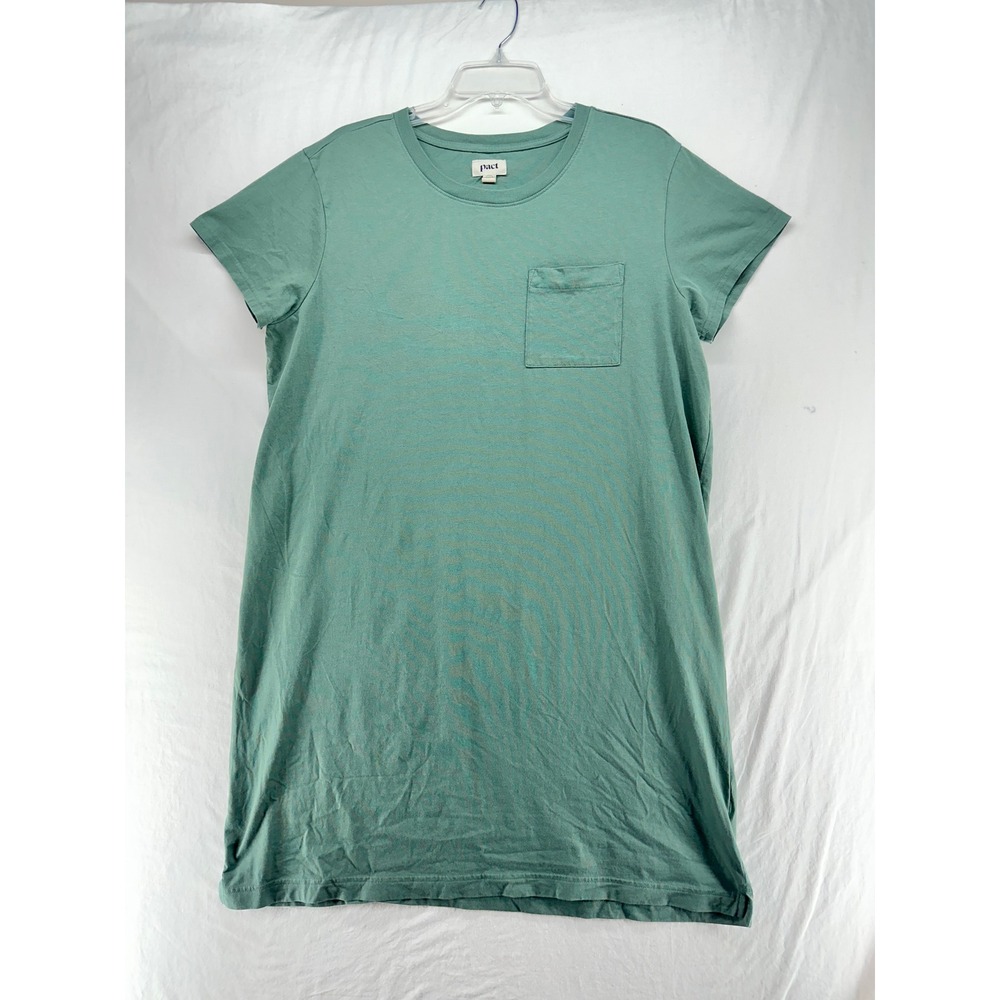 Pact Organic Cotton T-Shirt Dress XL Sage Green Short Sleeve Pocket Mini